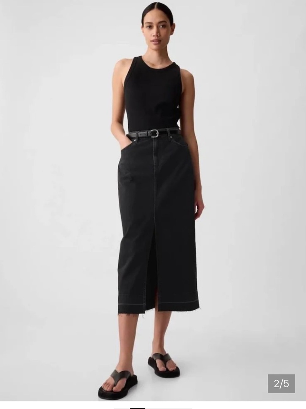 GAP Black Denim Midi Skirt with Front Slit